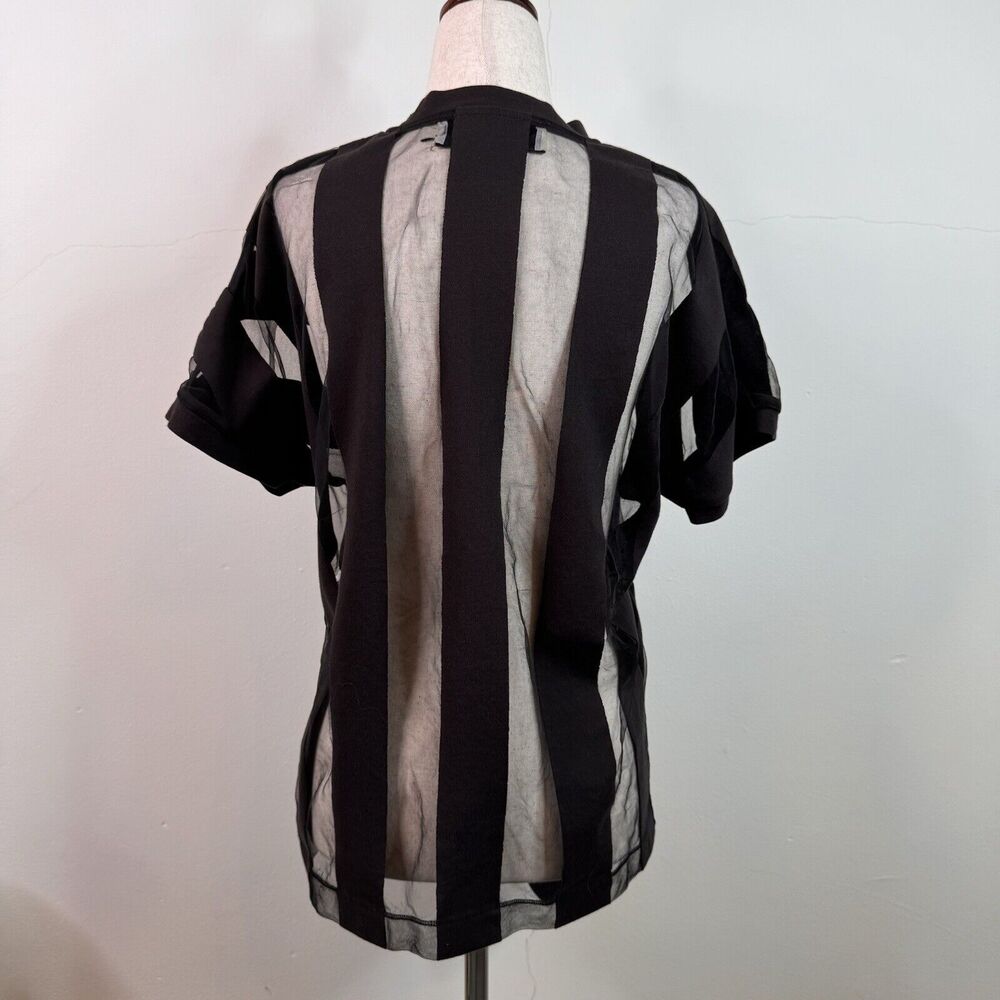 Marques Almeida Womens Shirt Devore Striped Top Goth Sheer Asymmetrical Small - Picture 7 of 12